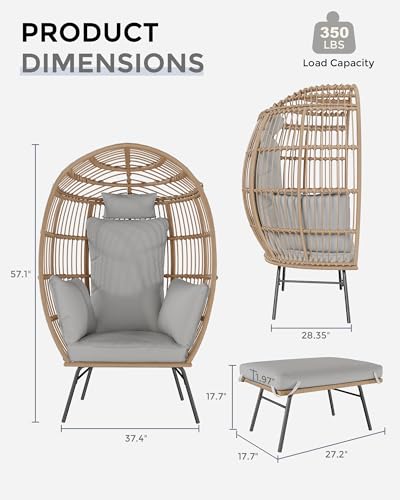 Grey Oversized Wicker Egg Chair with Ottoman H8173
