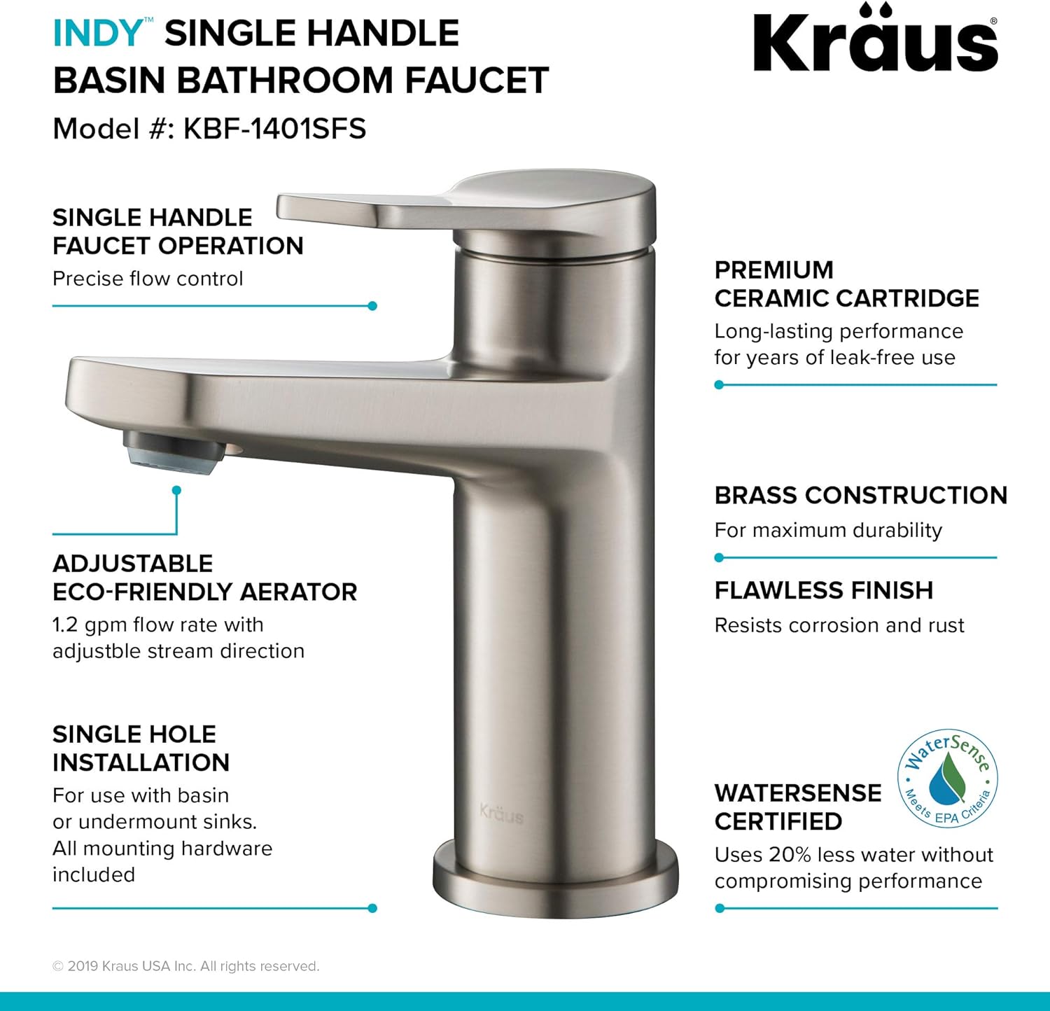 Single Handle Basin Bathroom Faucet in Spot Free Stainless Steel Q217