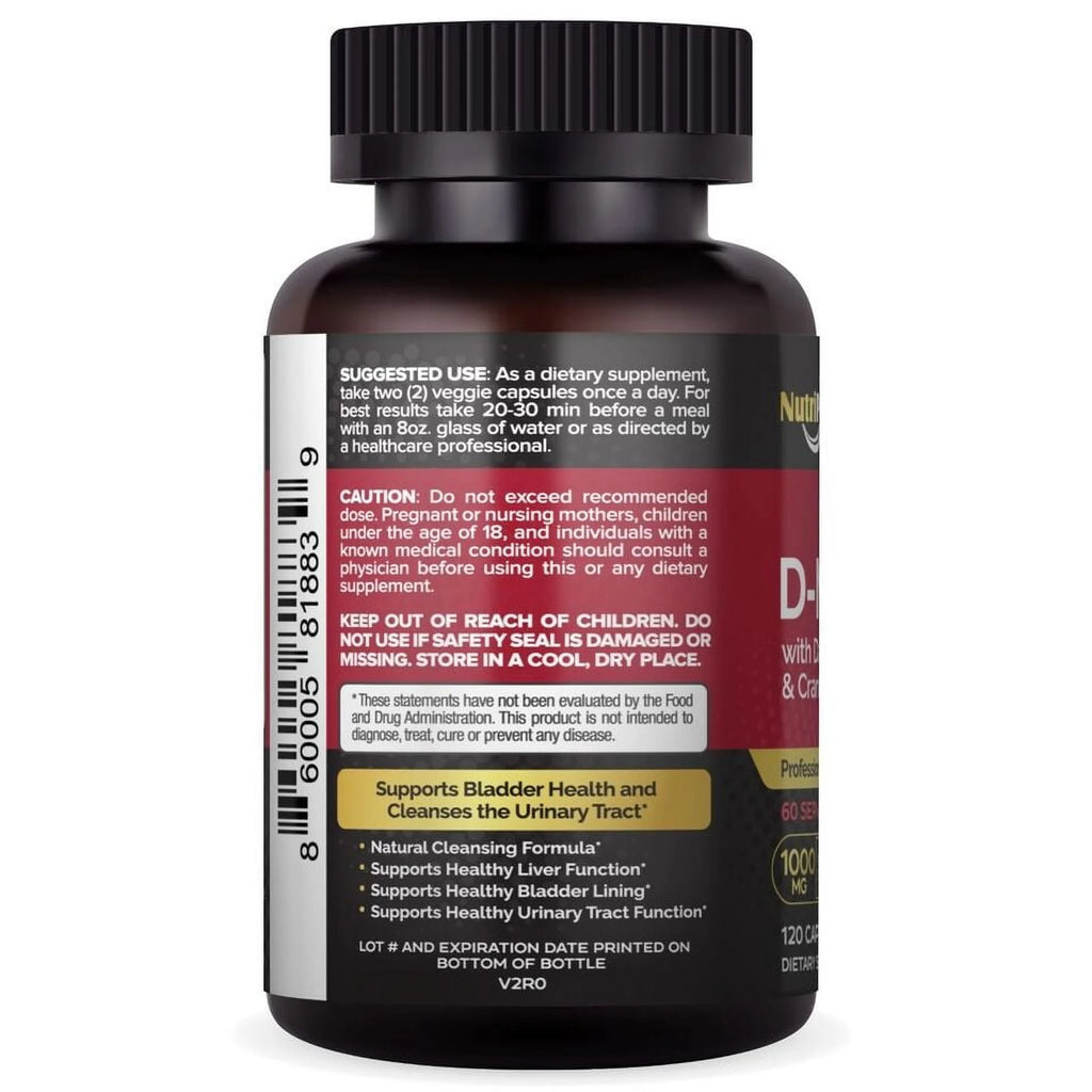 120 Capsules D-Mannose 1000mg Cranberry & Dandelion Extract V563342