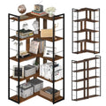 5 Tier Corner Bookshelf with 2 Hooks Adjustable Shelves Rustic Brown I4155