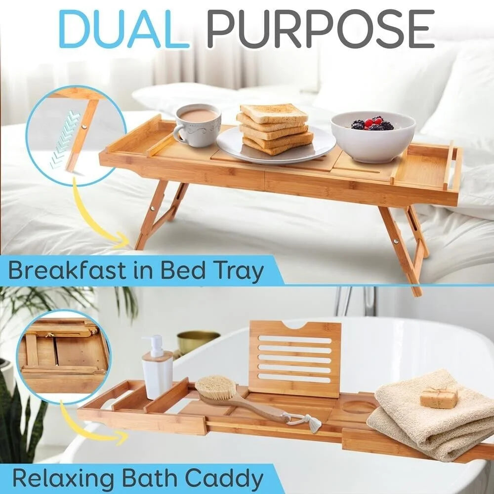 Natural Bamboo Bathtub Caddy with Adjustable Length J329