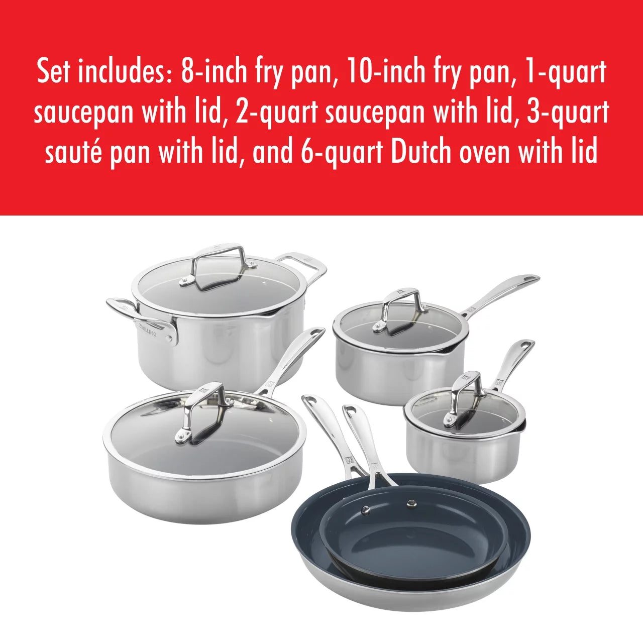 Stainless Steel Ceramic Nonstick Fry Pan with Lid J1620