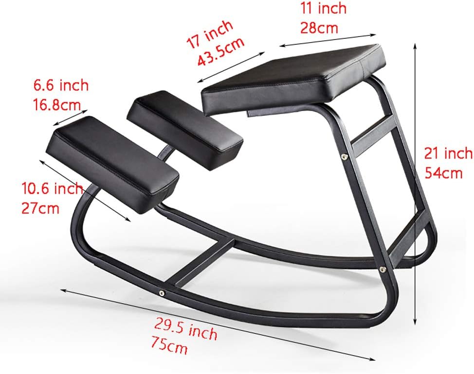 Black Leather Ergonomic Rocking Kneeling Chair, 75 × 45 × 54cm S81348