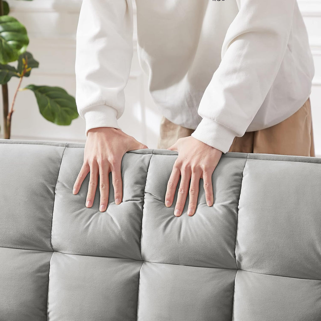 Gray Velvet Convertible Sofa Bed with Pullout Bed J8563