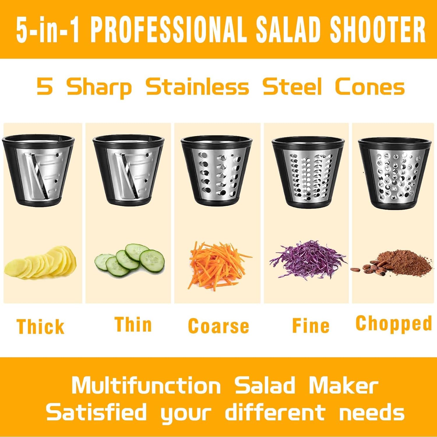 Electric Cheese Grater 5 in 1 Professional Electric Shredder Vegetable Slicer 150W One-Touch Control Salad Maker Y174375