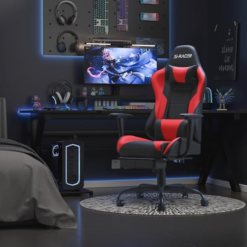 Black Gaming Chair with Footrest and Massage Lumbar Support B966634