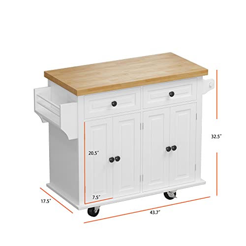 White Kitchen Island Cart with Wood Top and Drop Leaf H73662