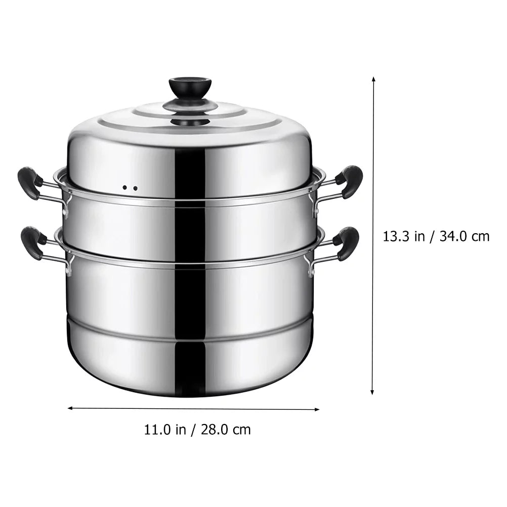 1pc Stainless Steel Three Layers Steamer Pot X69693
