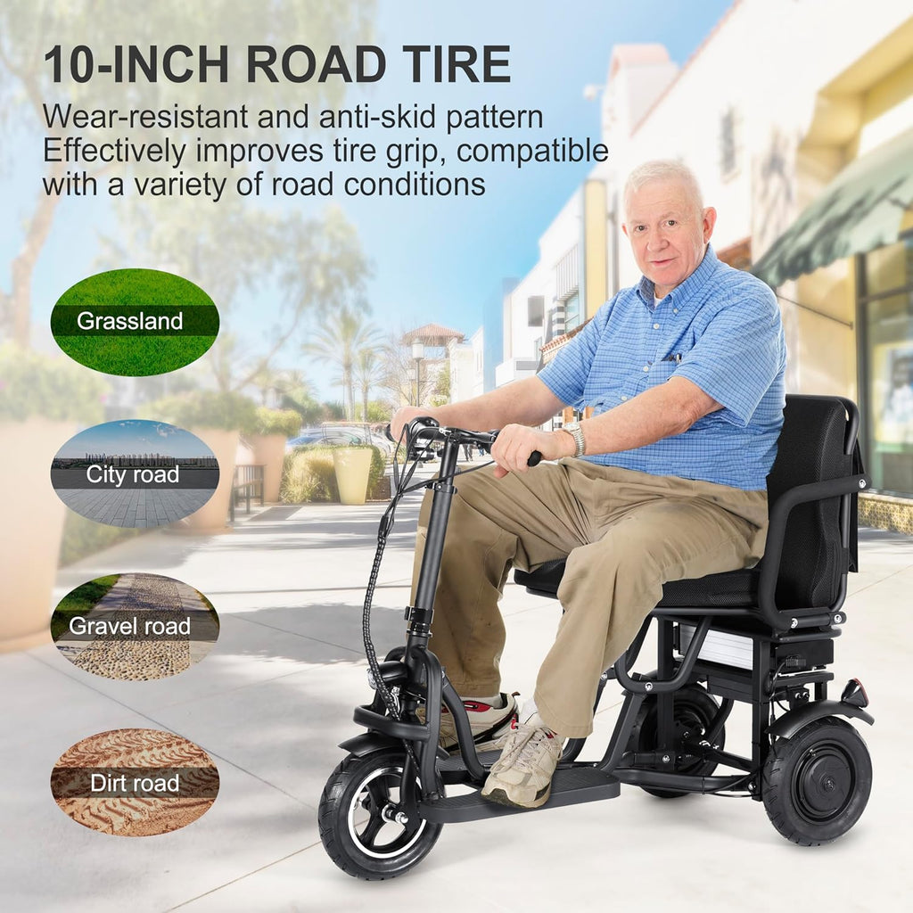 3 Wheel Electric Scooter Lightweight Folding Powered Mobility Scooter with Ergonomic Seat and Removable Battery Black L9638