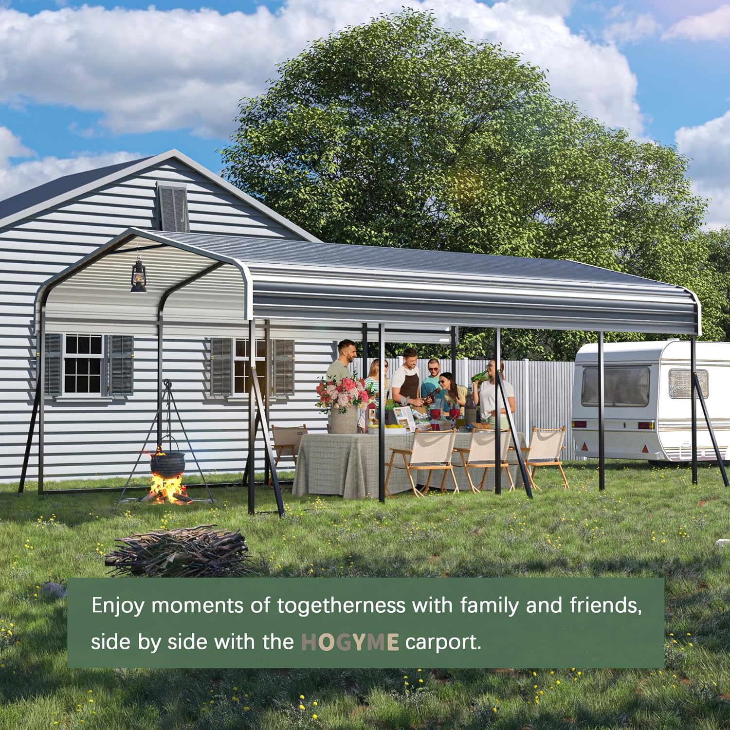 Grey Heavy Duty Galvanized Steel Carport Canopy 12x20 FT B943