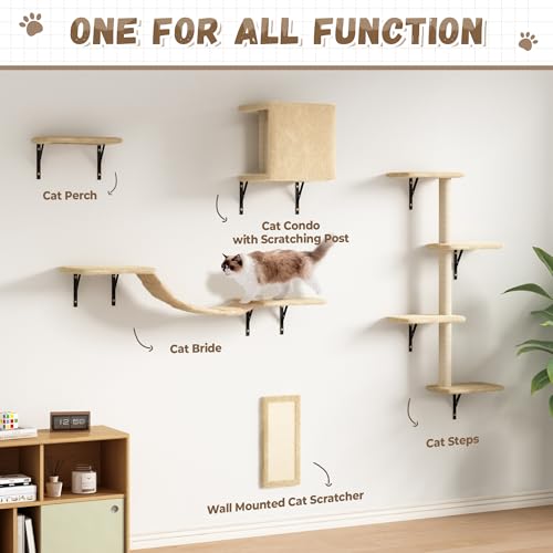 Grey Wall Mounted Cat Shelves Set of 5 U7400