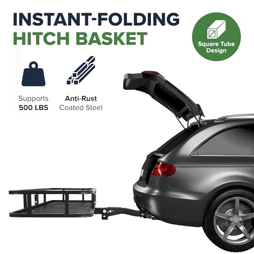 Black Folding Hitch Mount Cargo Rack Carrier 500 Lbs Capacity 2 Inch Receiver S2742