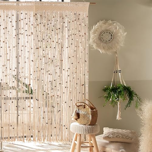 Macrame Beaded Cotton Door String Curtain, 1 Panel 79" x 35" S35820