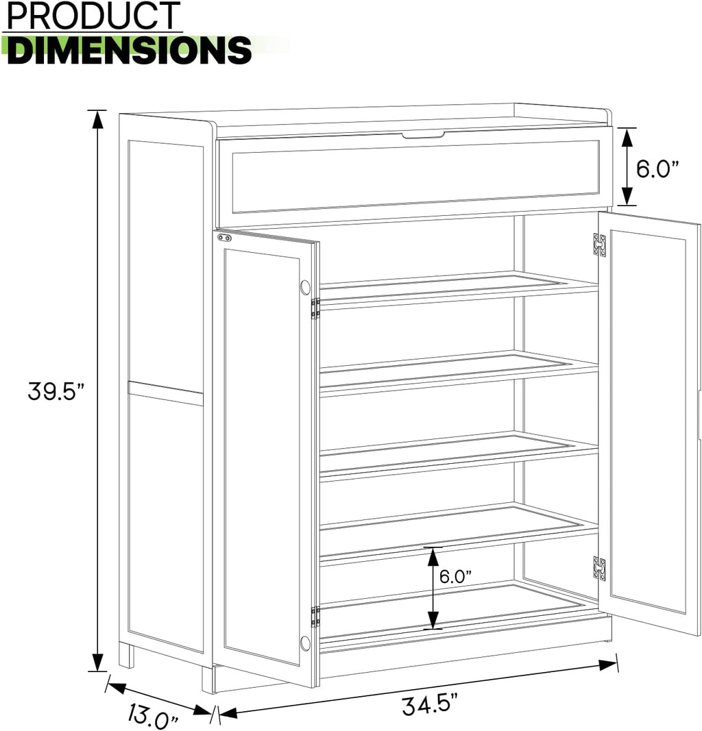 Bamboo 6 Tier Freestanding Shoe Cabinet with Doors (Brown) D103427