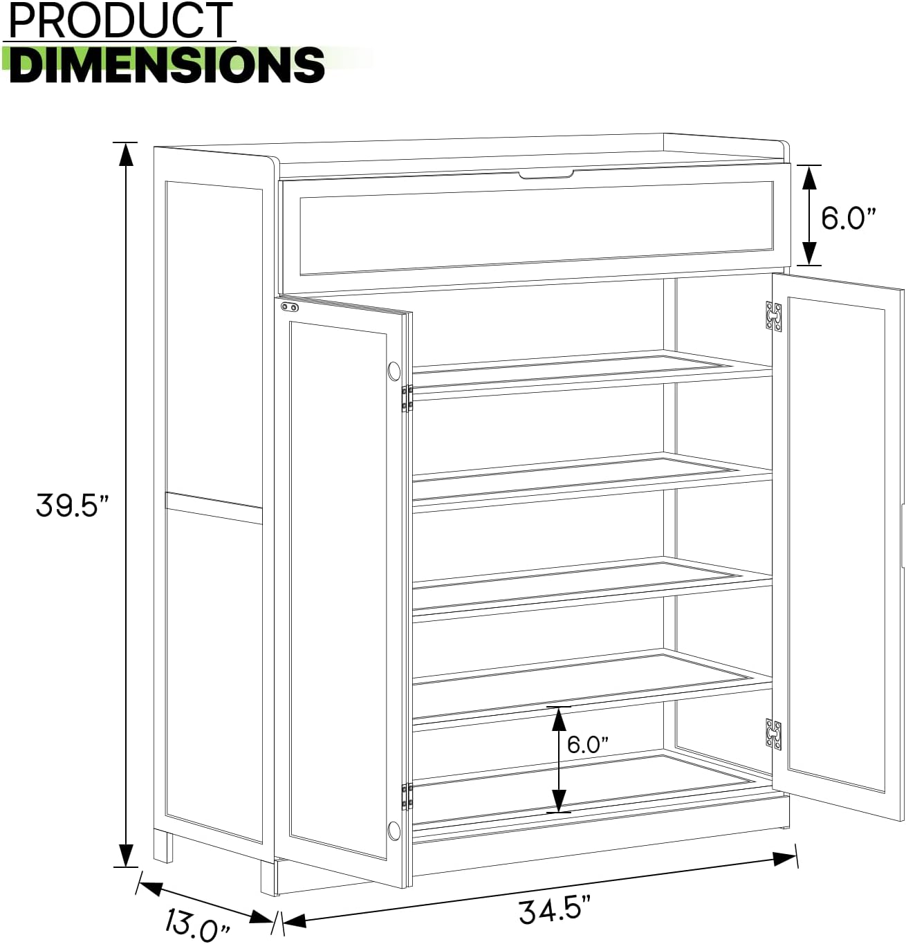 Bamboo 6 Tier Freestanding Shoe Cabinet with Doors (Brown) D103427