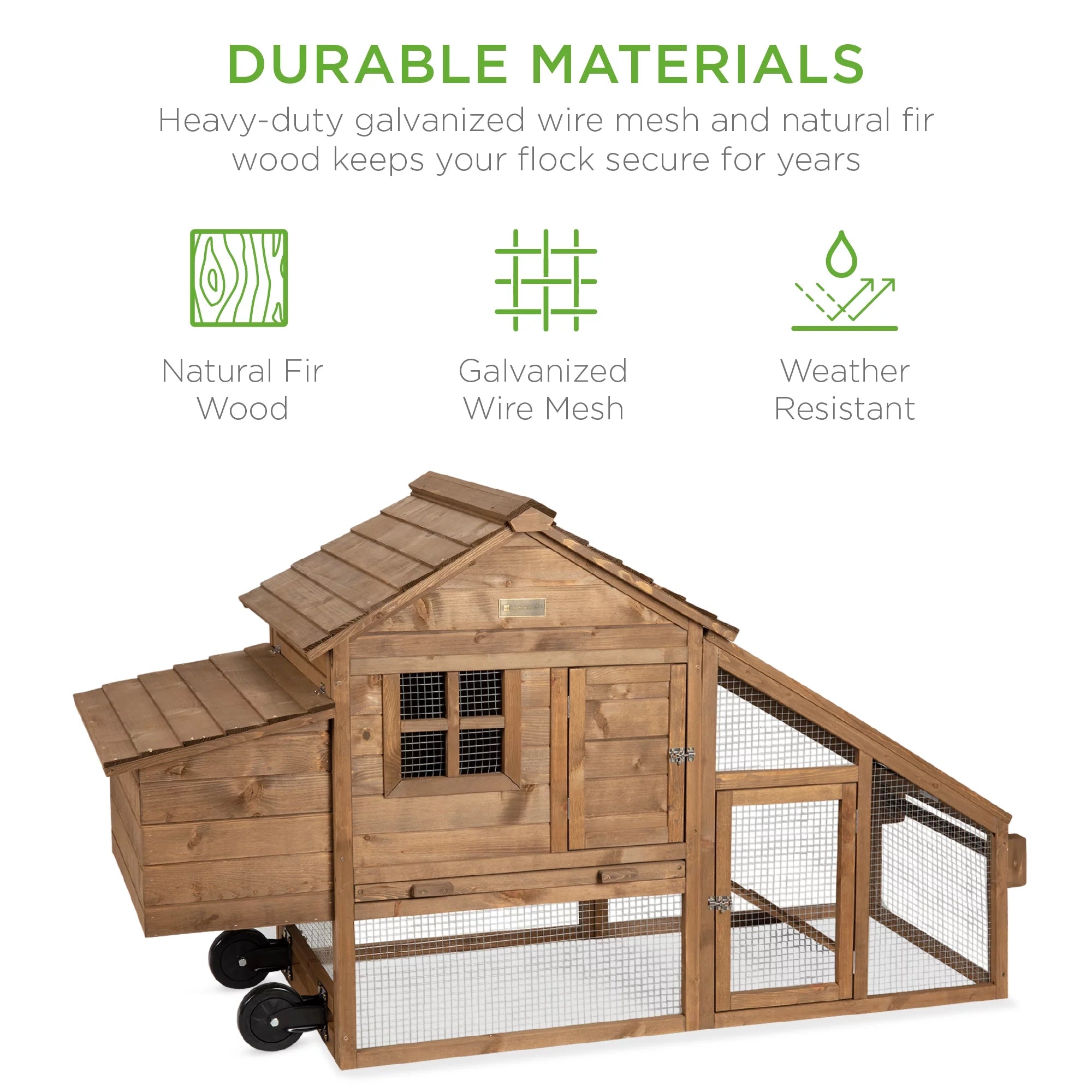 70in Mobile Fir Wood Chicken Coop with Wheels C3609