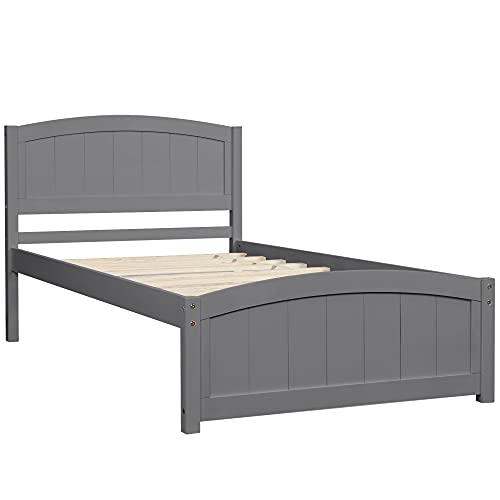 Twin Platform Bed Wood Bed Frame with Headboard and Footboard, Grey G851