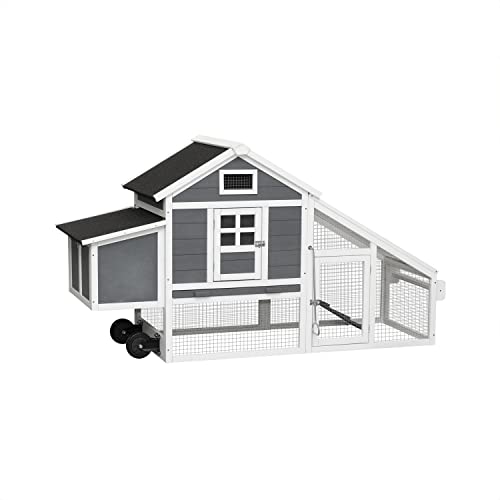 71" Movable Wooden Chicken Coop with Wheels and Run J635