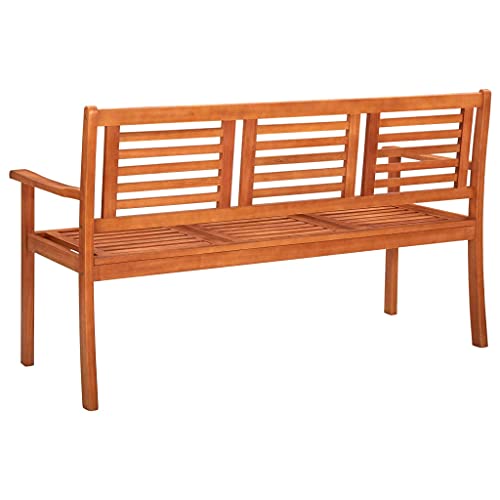 Rustic Brown Solid Eucalyptus Wood 3-Seater Patio Bench with Backrest X865070