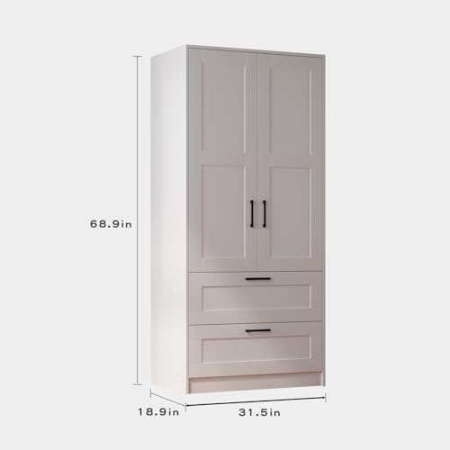Wood Wardrobe Closet with 2 Doors and Drawers U9942