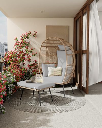 Grey Oversized Wicker Egg Chair with Ottoman H8173