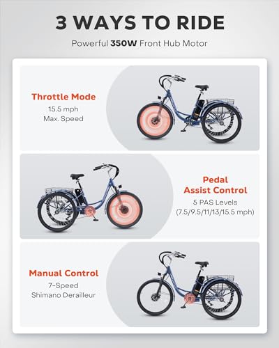 Electric Trike, 7 Speed, 48V 13Ah Battery, Front Suspension, 350W Motor, 24 26 inch Dual Chain Q812307