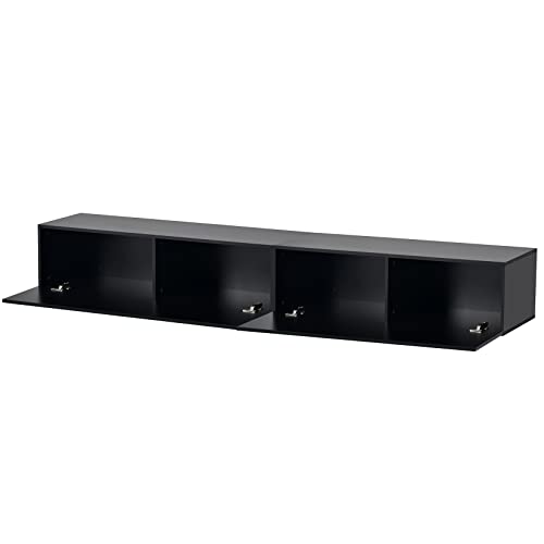 Black High Gloss Wall Mount Floating TV Stand with Four Media Storage Cabinets and Two Shelves F595409