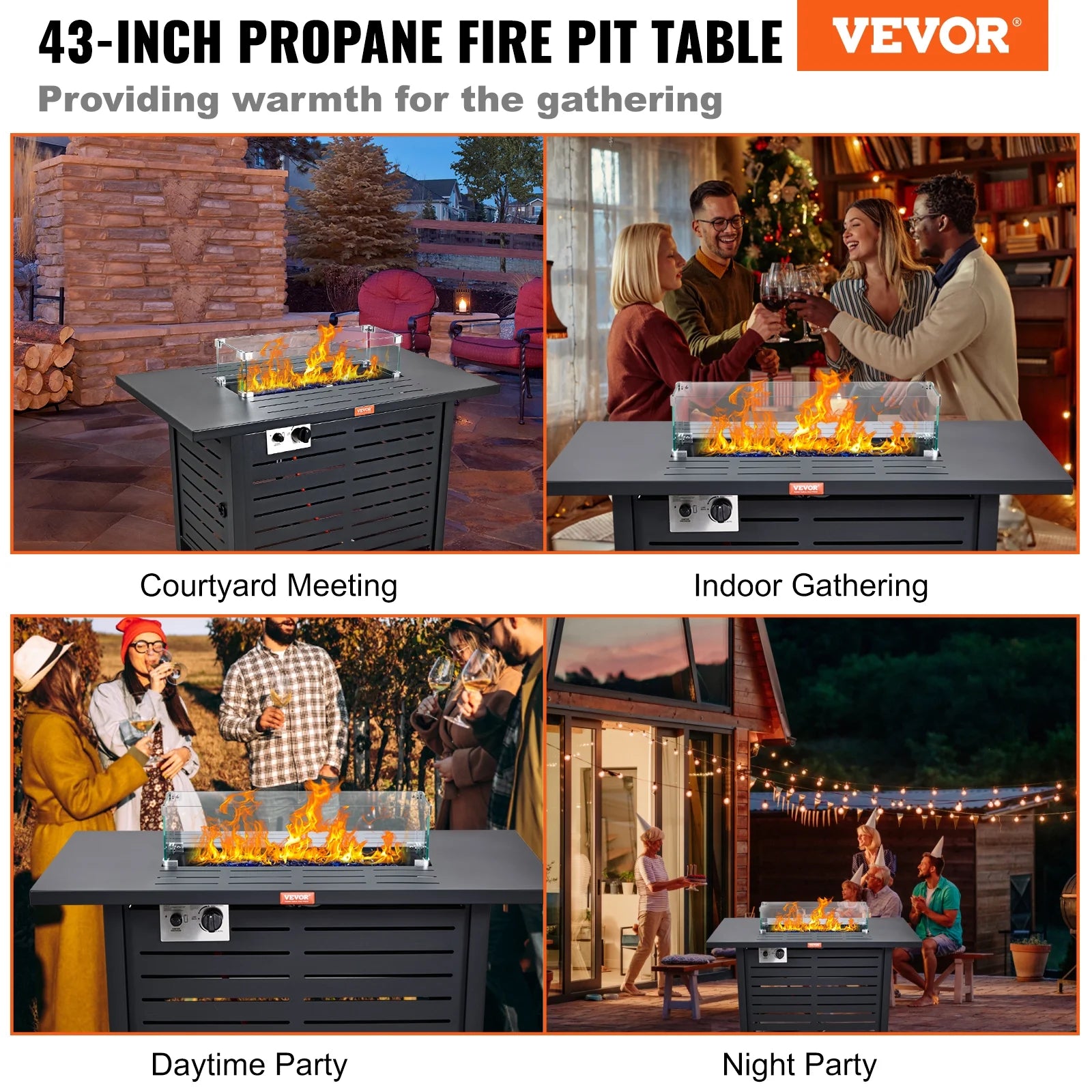 43" Outdoor Propane Gas Fire Pit Table with Glass Tabletop & lid S293104