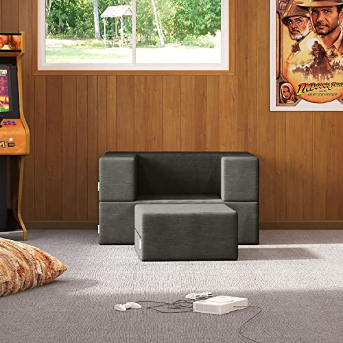 Indigo Convertible Sleeper Futon Chair with Ottoman and Machine-Washable Cover N129