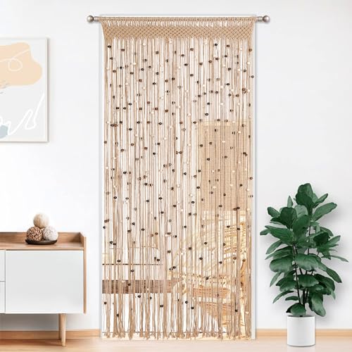 Macrame Beaded Cotton Door String Curtain, 1 Panel 79" x 35" S35820