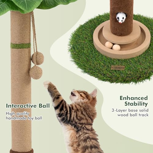 Cat Scratching Post 35'' Tall Cat Scratcher Tree Tower with Cat Toy Mouse Hole and Interactive Wooden Ball L921026