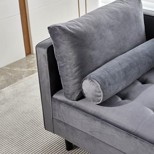 64" Upholstered Velvet Chaise Lounge with Left Armrest & Lumbar Pillow B400570