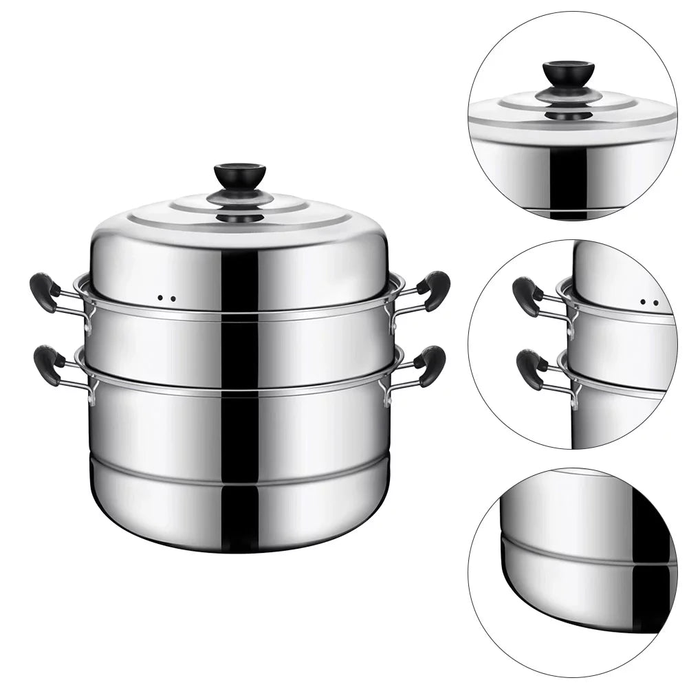 1pc Stainless Steel Three Layers Steamer Pot X69693