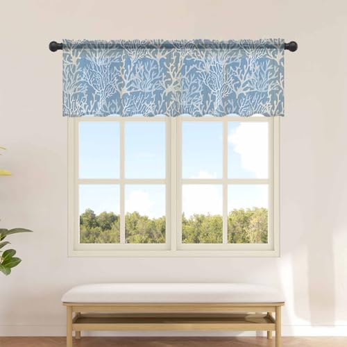54"x18" Blue Sheer Valance Curtains P15224