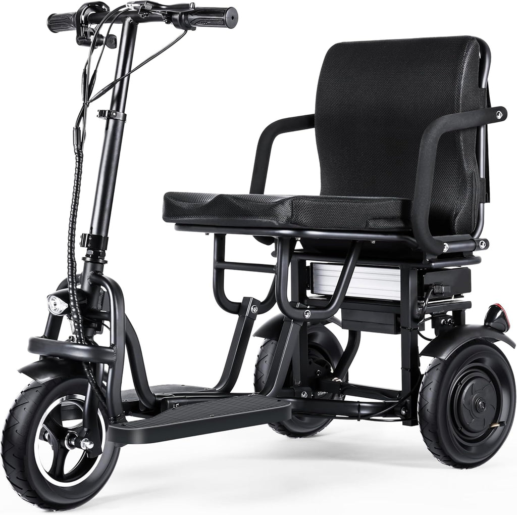 3 Wheel Electric Scooter Lightweight Folding Powered Mobility Scooter with Ergonomic Seat and Removable Battery Black L9638