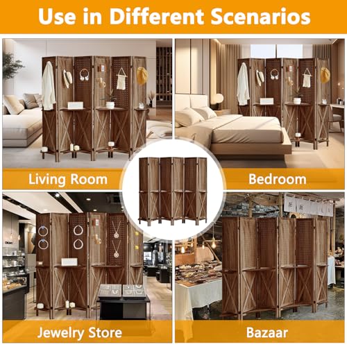 Brown Wooden Pegboard Room Divider with 16 Hooks B557