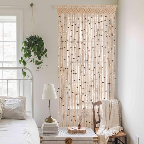 Macrame Beaded Cotton Door String Curtain, 1 Panel 79" x 35" S35820