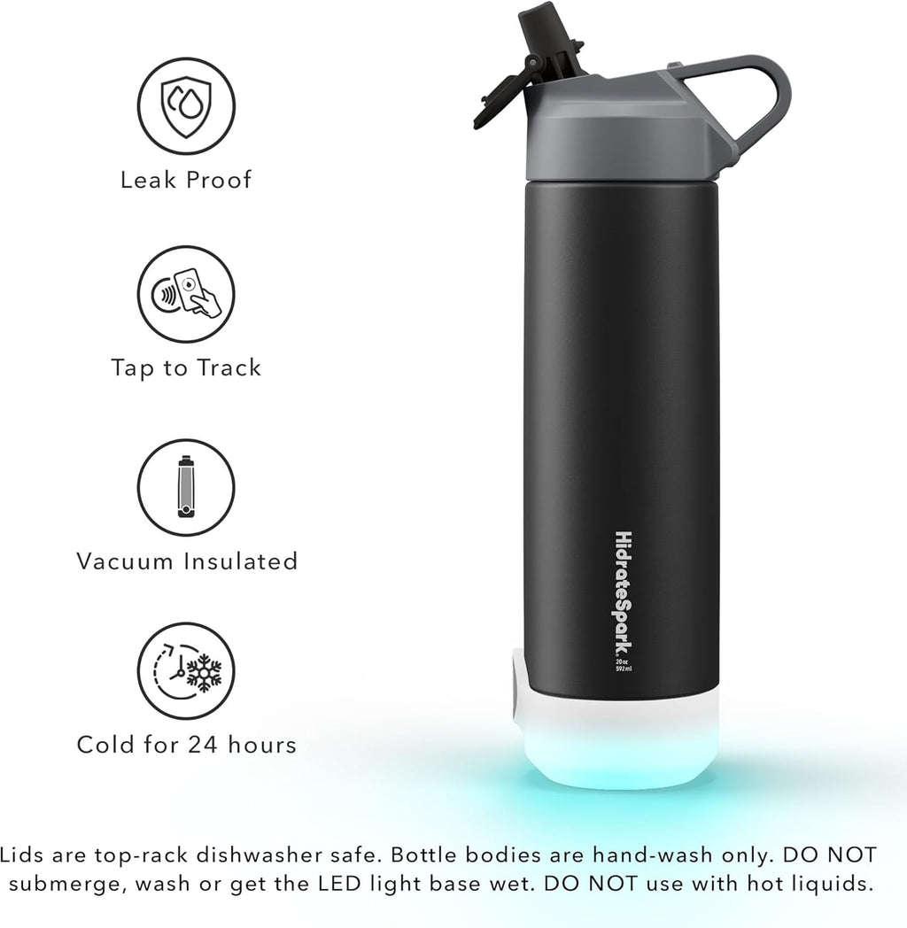 Insulated Stainless Steel Smart Water Bottle, 20 oz, Black L98183