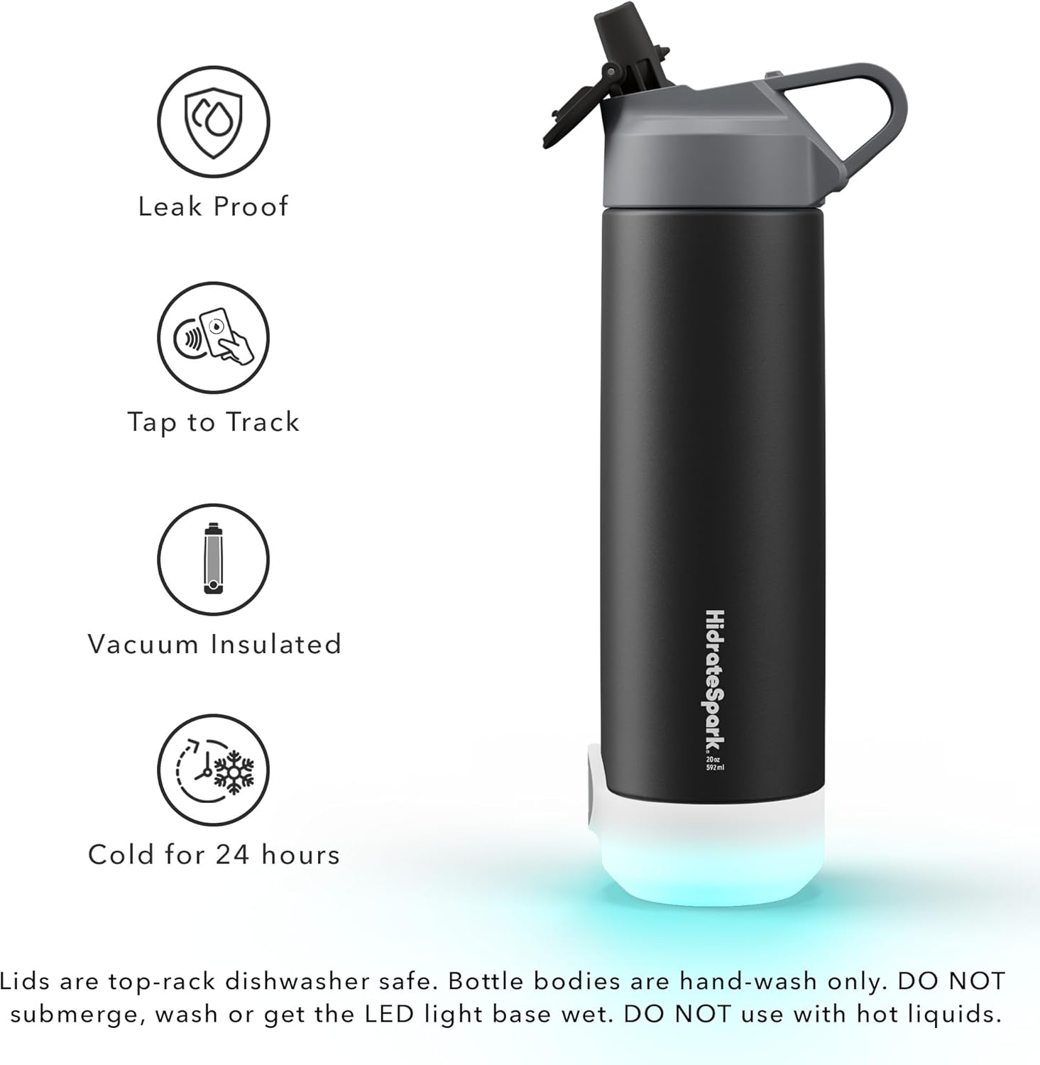 Insulated Stainless Steel Smart Water Bottle, 20 oz, Black L98183