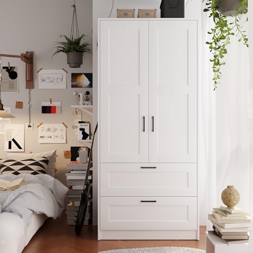 Wood Wardrobe Closet with 2 Doors and Drawers U9942