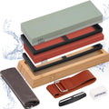4 Side Grit 400/1000 3000/8000 Whetstone Sharpening Stone Set with Leather Strop N344