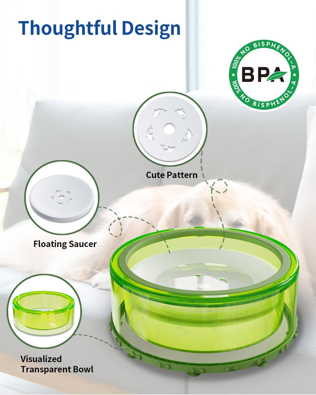 Green 2L No Spill Dog Water Bowl J62736
