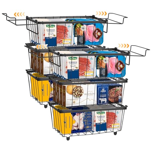 6 Pack Stackable Freezer Organizer Bins with Handles, Black A31204