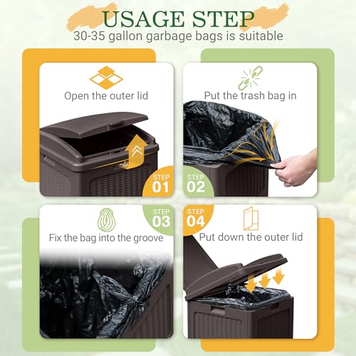 33 Gallon Dark Brown Outdoor Trash Can with Lid G474178