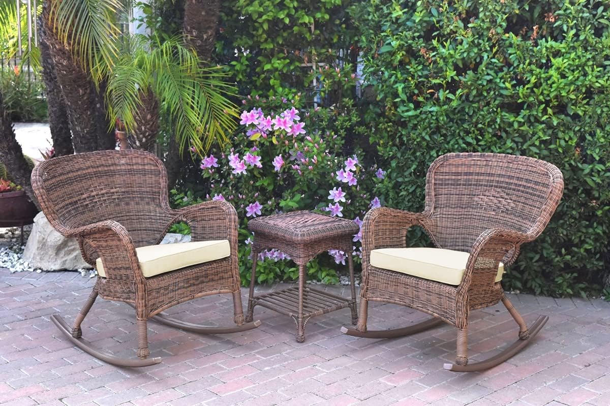 Windsor Honey Wicker Rocker End Table Set with Chair Cushion, Ivory T970275