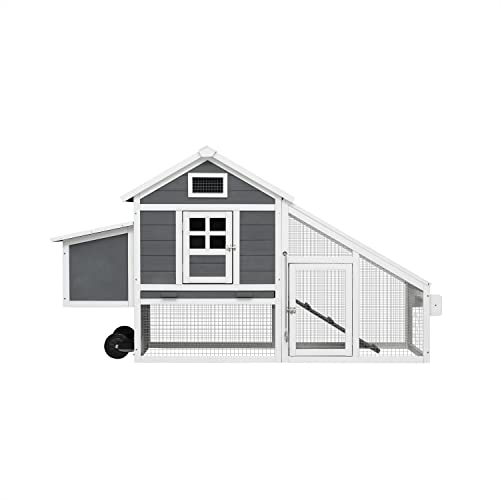 71" Movable Wooden Chicken Coop with Wheels and Run J635
