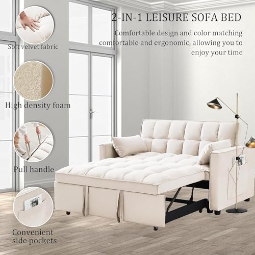 Black Velvet 3 in 1 Sleeper Sofa Couch Bed with Storage Pockets J331