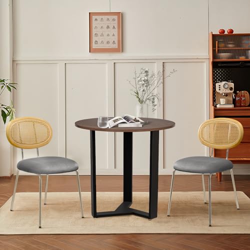 Round Dining Table Set of 2 with Black Leather Chairs A7842