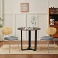 Round Dining Table Set of 2 with Black Leather Chairs A7842