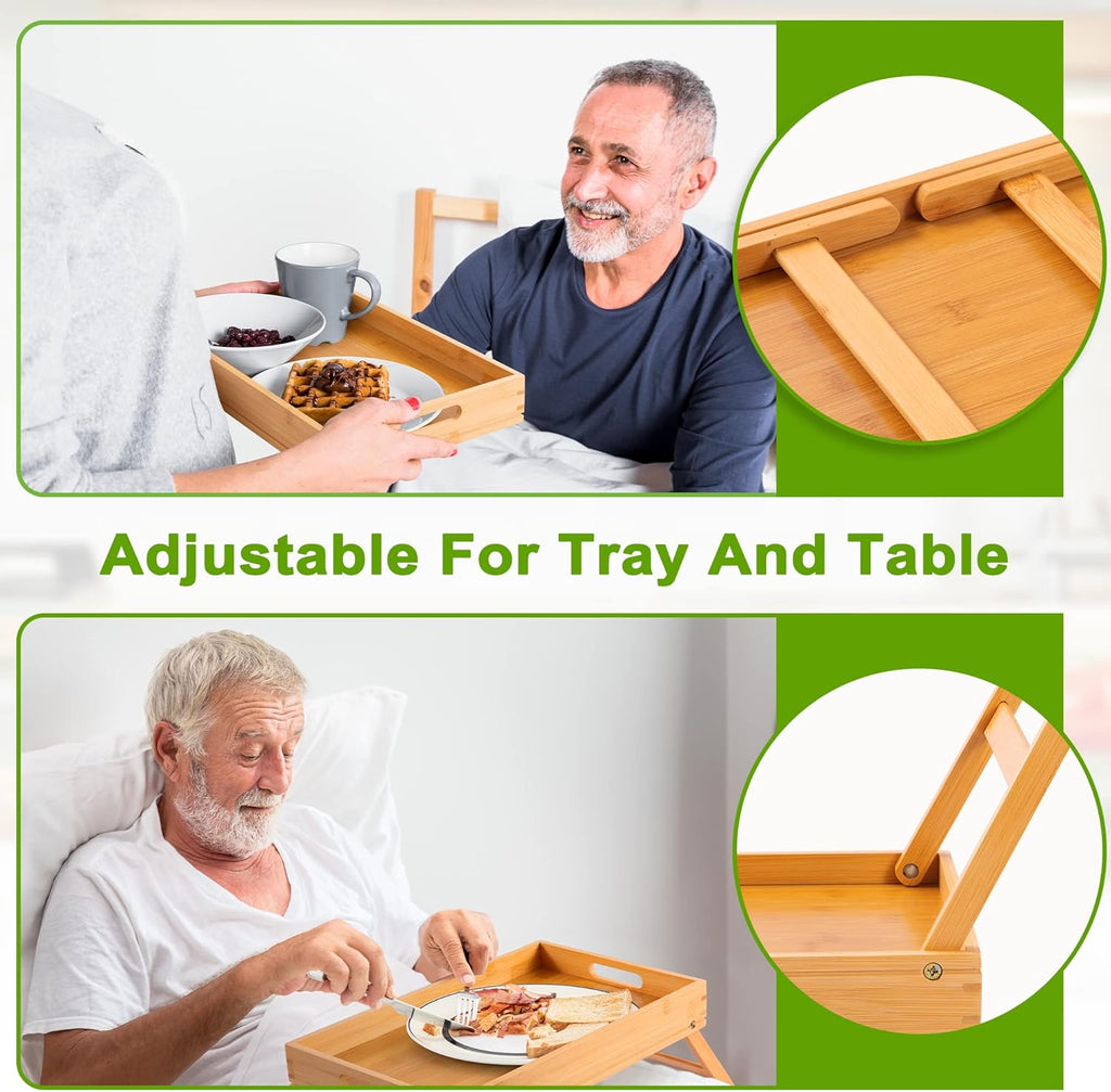Bamboo Folding Bed Tray Table with Handles and Phone Holder Q14604
